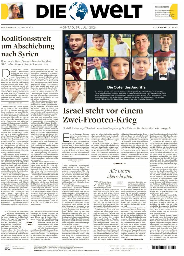 Portada de Die Welt (Alemania)