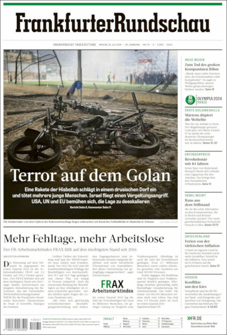 Portada de Frankfurter Rundschau (Alemania)