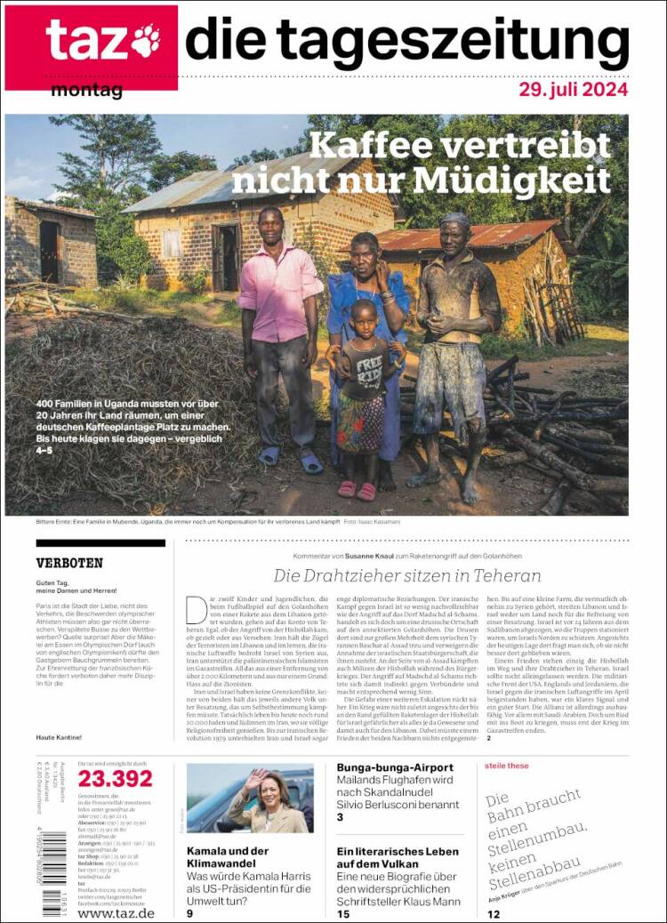 Portada de Die Tageszeitung (Alemania)