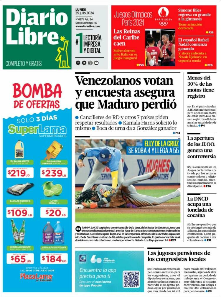 Portada de Diario Libre (R. Dominicana)