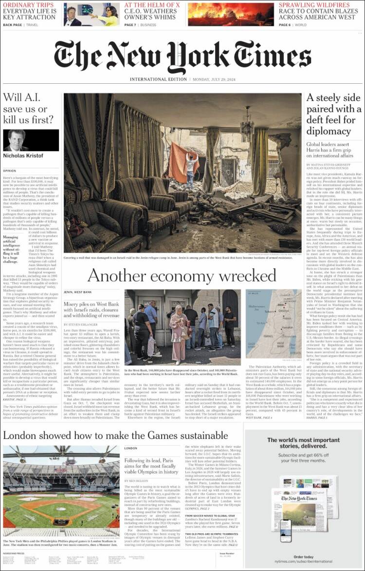Portada de International New York Times (Europa)