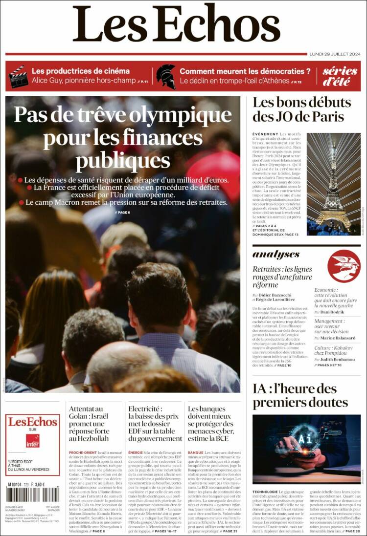 Portada de Les Echos (Francia)