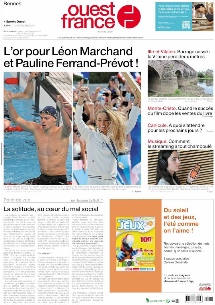 Portada de Ouest France (Francia)