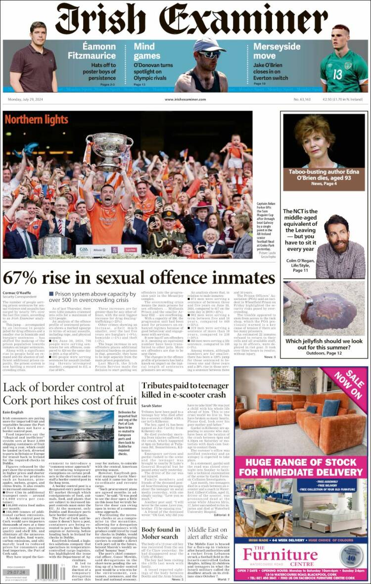 Portada de Irish Examiner (Irlanda)