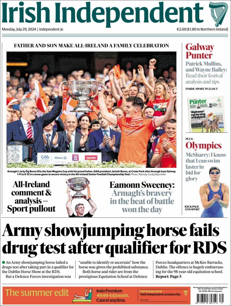 Portada de Irish Independent (Irlanda)