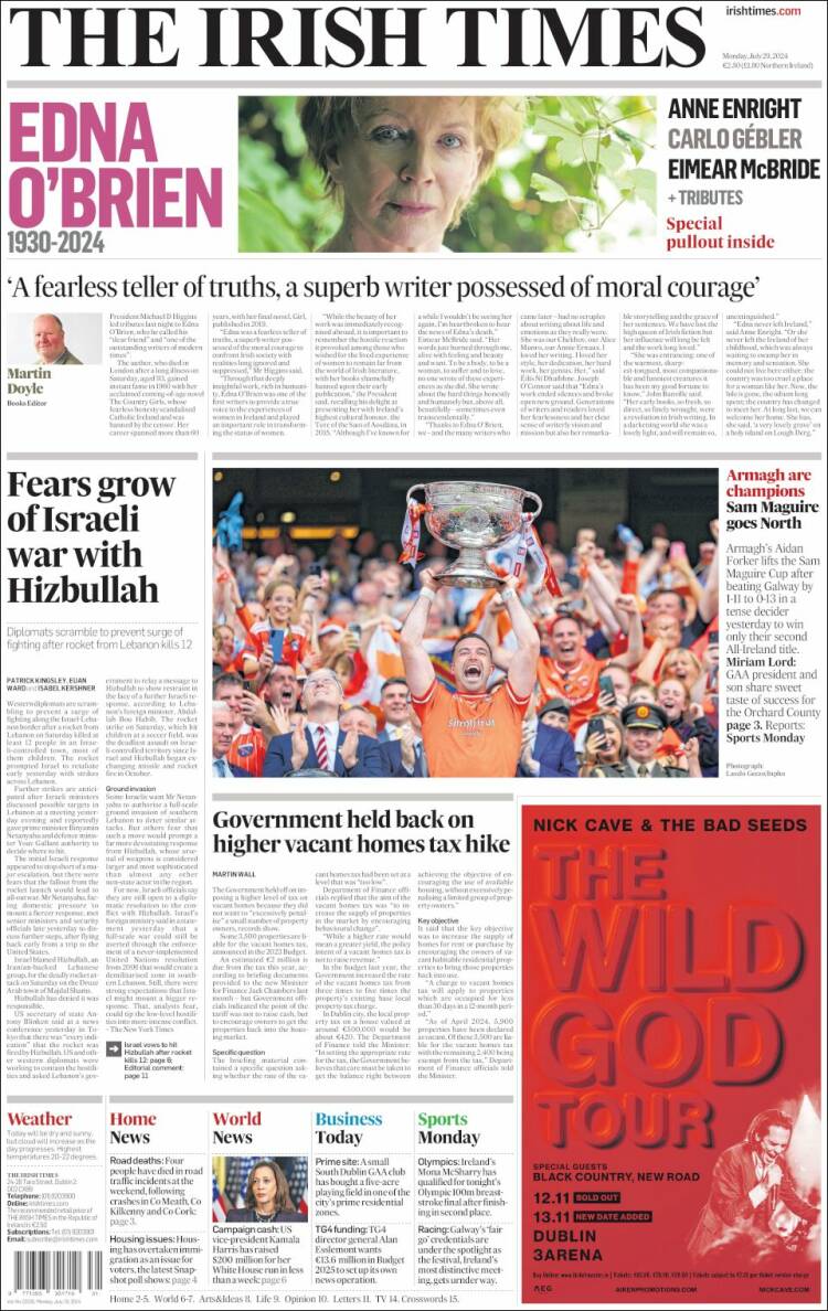 Portada de Irish Times (Irlanda)
