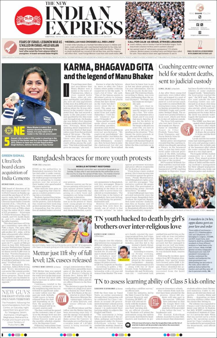 Portada de New Indian Express (India)