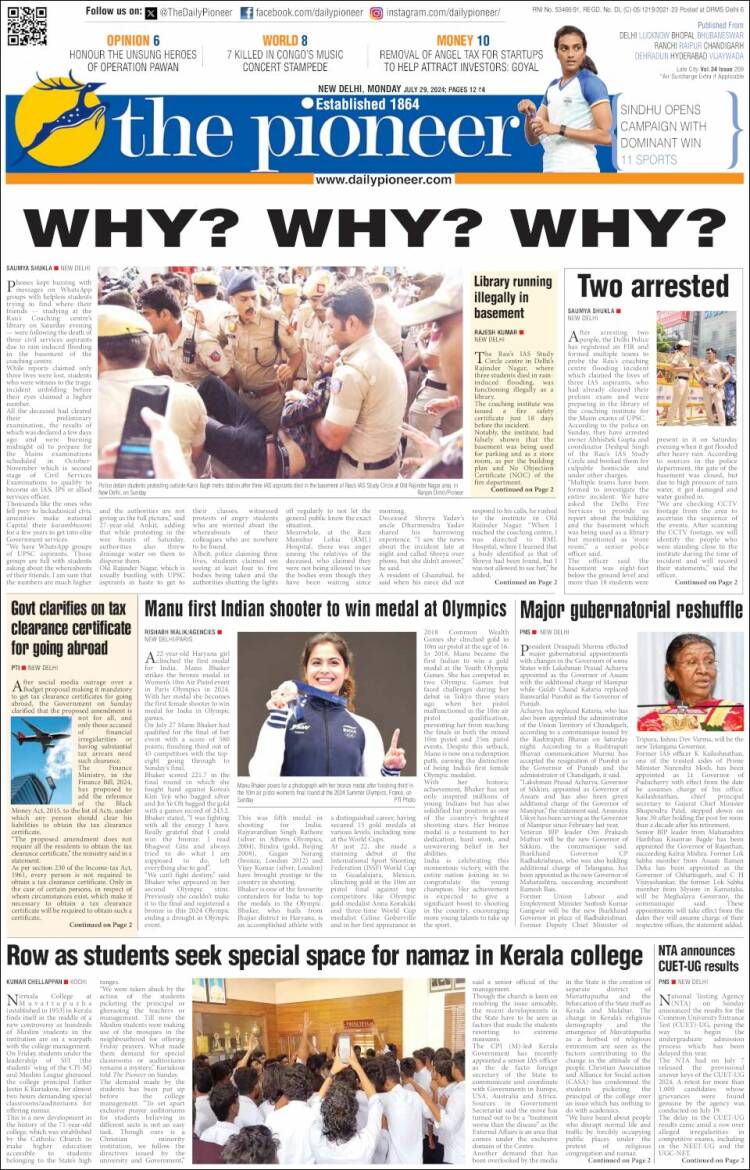 Portada de The Pioneer (India)
