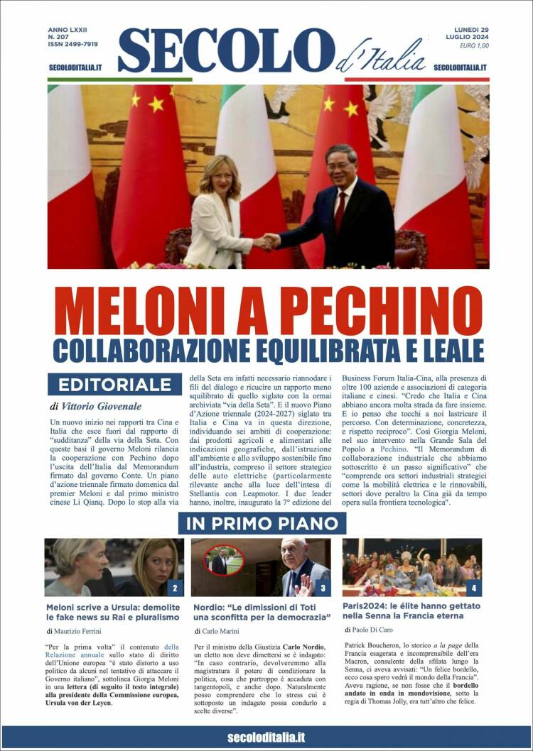 Portada de Secolo d'Italia (Italia)