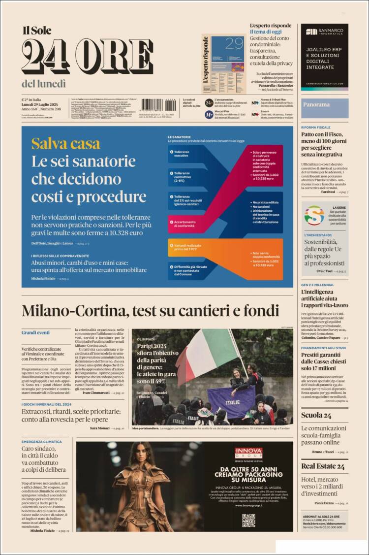 Portada de Il Sole 24 ORE (Italia)