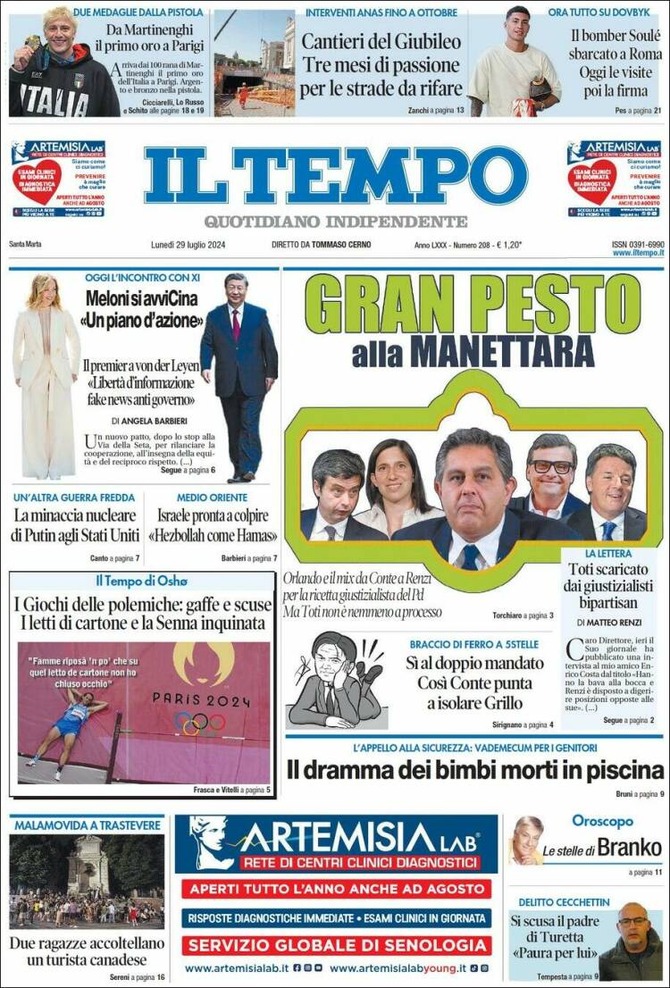 Portada de Il Tempo (Italia)