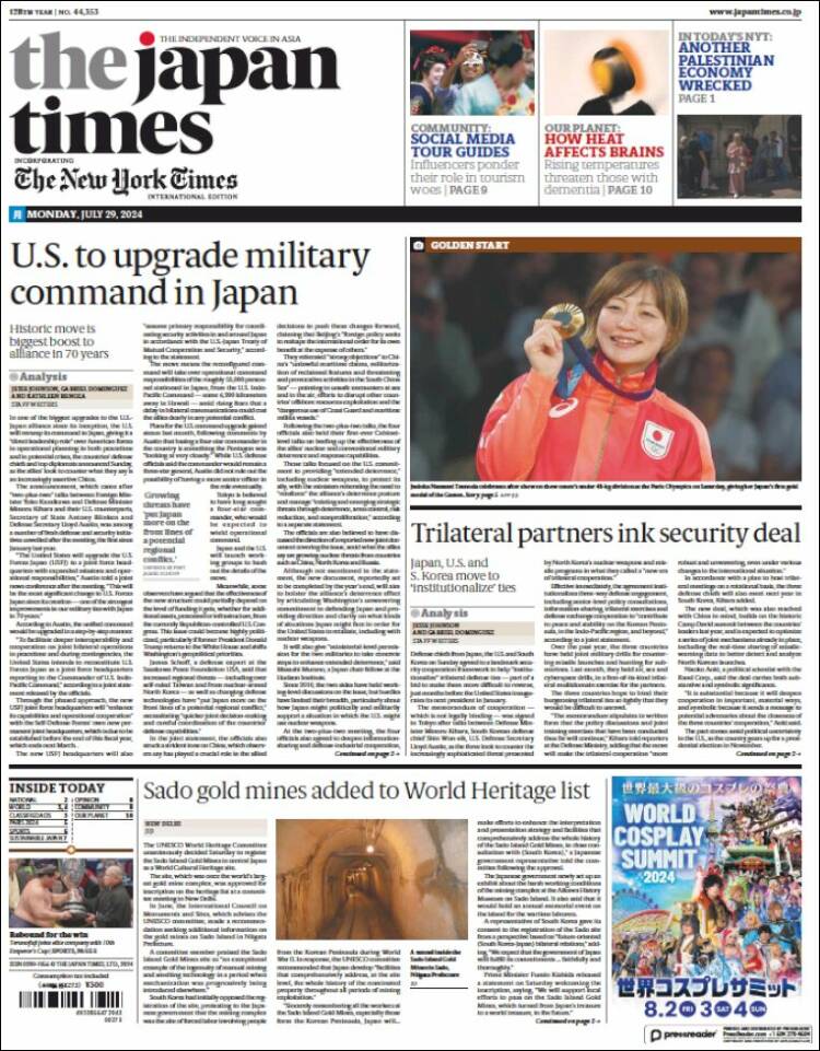 Portada de The Japan Times (Jap&oacute;n)