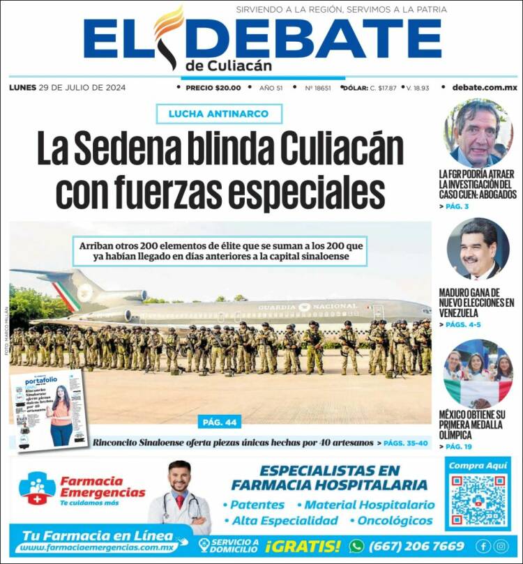 Portada de El Debate de Culiacán (M&eacute;xico)