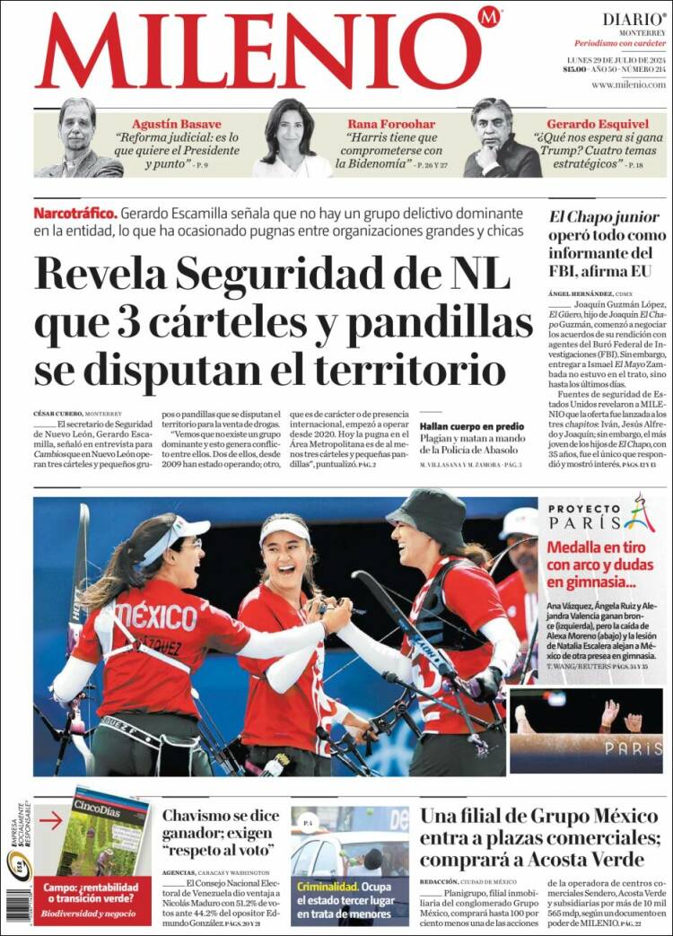 Portada de Milenio de Monterrey (M&eacute;xico)
