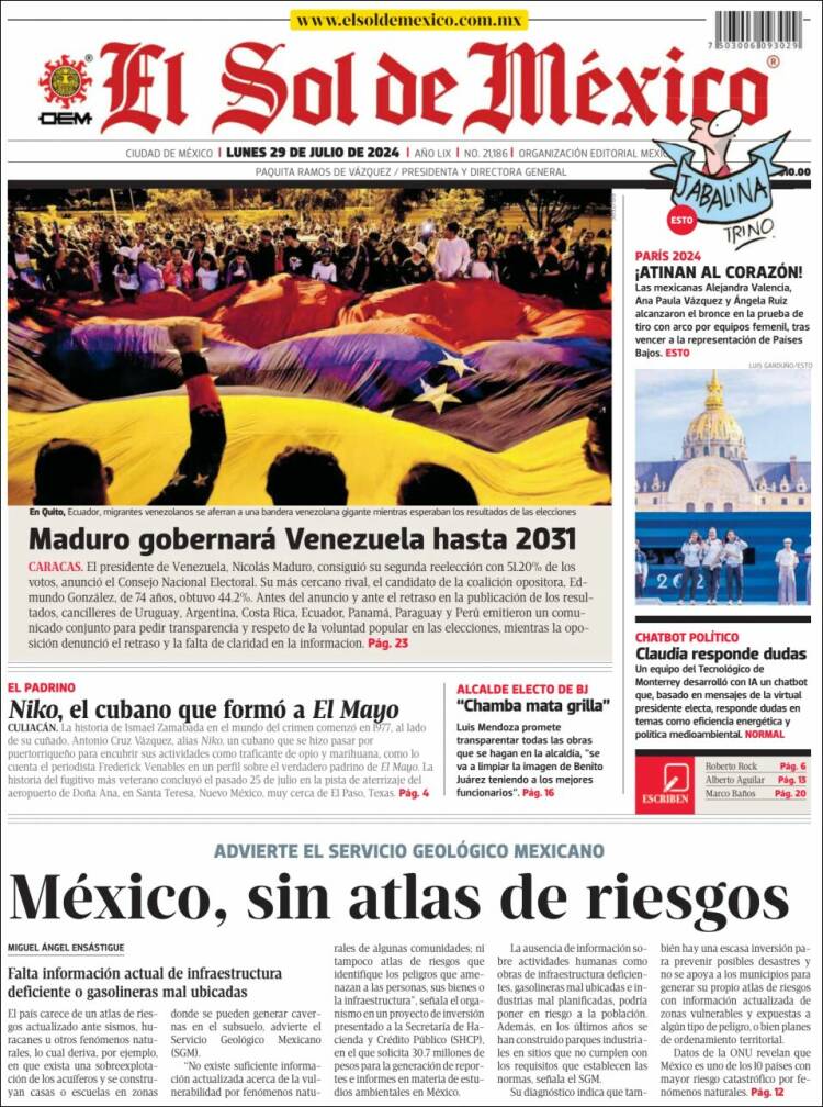 Portada de El Sol de México (M&eacute;xico)