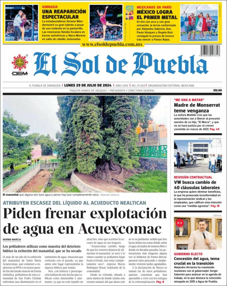 Portada de El Sol de Puebla (M&eacute;xico)