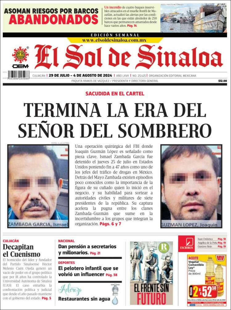 Portada de El Sol de Sinaloa (M&eacute;xico)
