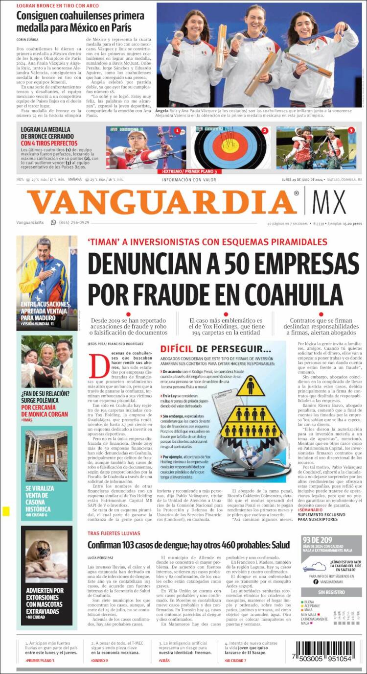 Portada de Vanguardia (M&eacute;xico)