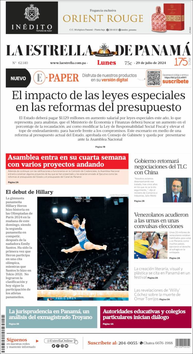Portada de La Estrella de Panamá (Panam&aacute;)