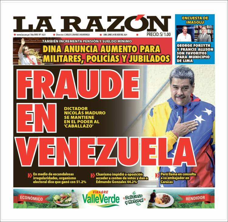 Portada de La Razón (Per&uacute;)