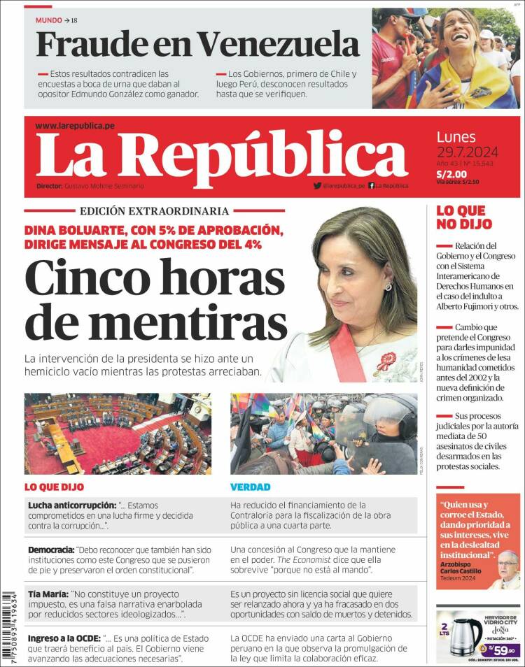 Portada de La Republica (Per&uacute;)