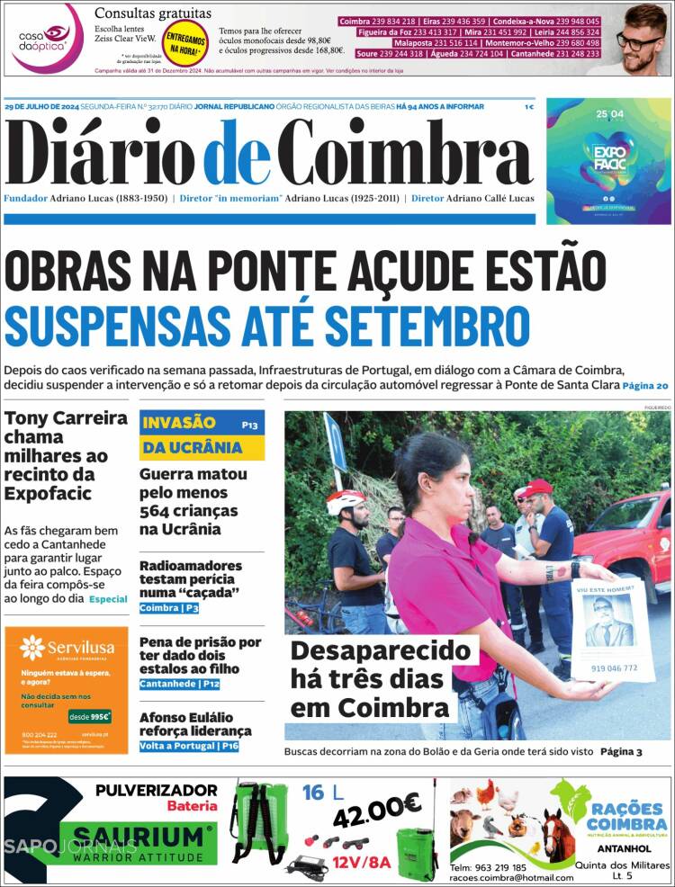 Portada de Diário de Coimbra (Portugal)