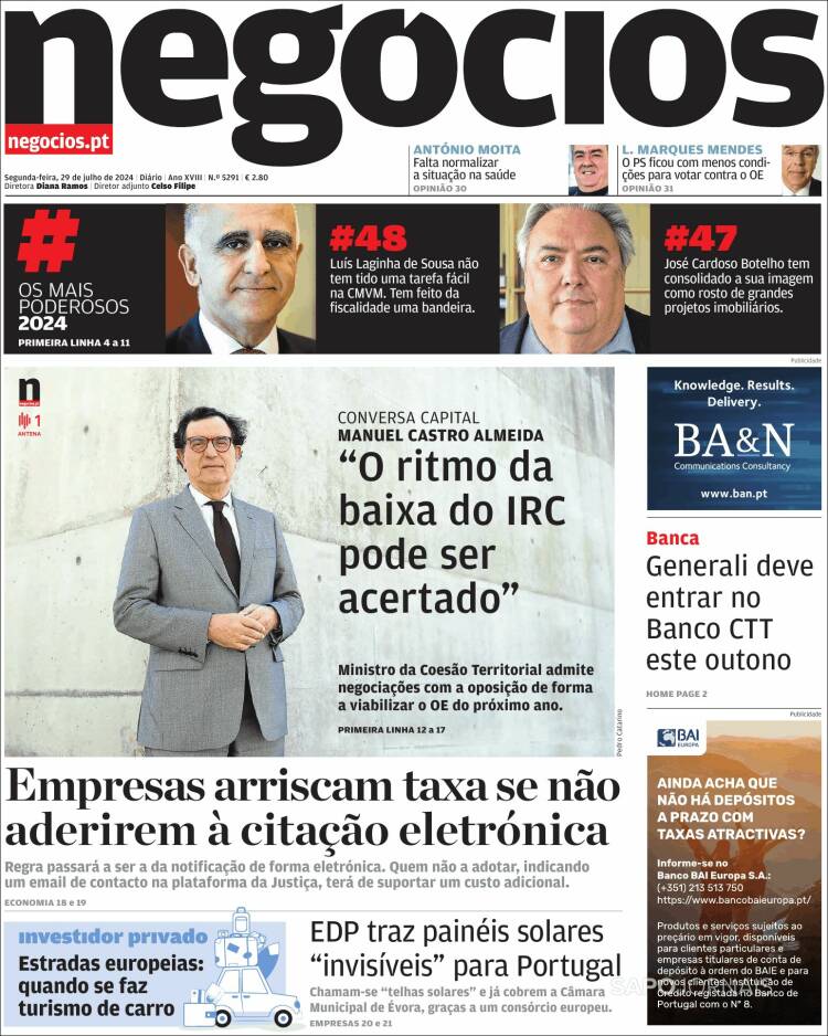 Portada de Jornal de Negócios (Portugal)