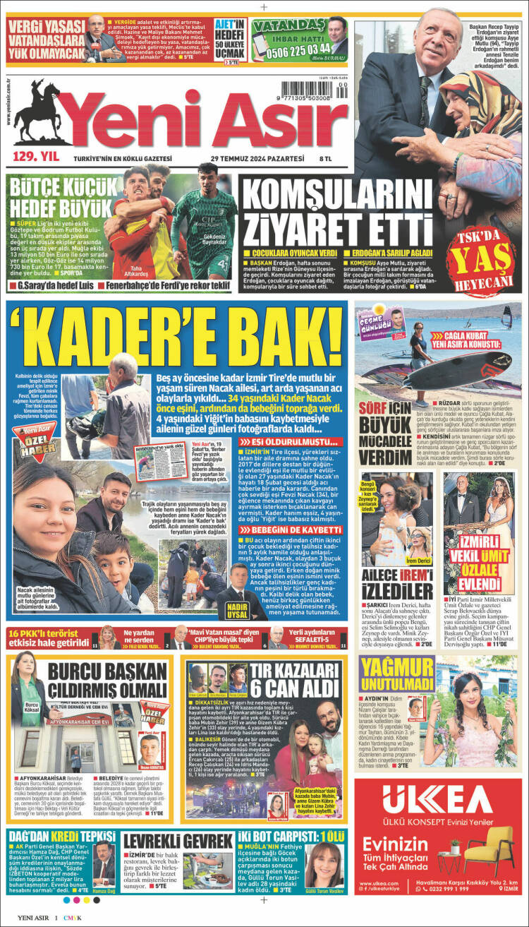Portada de Yeni Asır (Turqu&iacute;a)