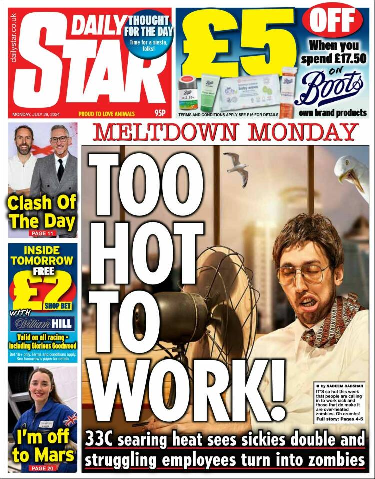 Portada de Daily Star (Reino Unido)