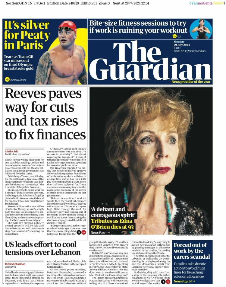 Portada de The Guardian (Reino Unido)