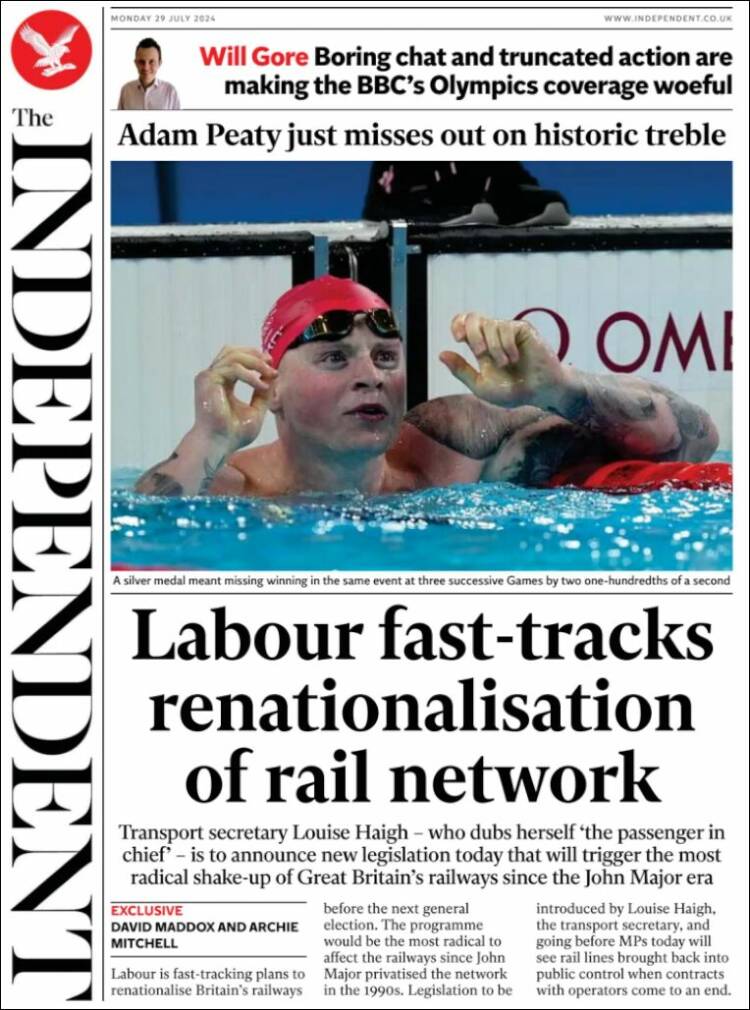 Portada de The Independent (Reino Unido)