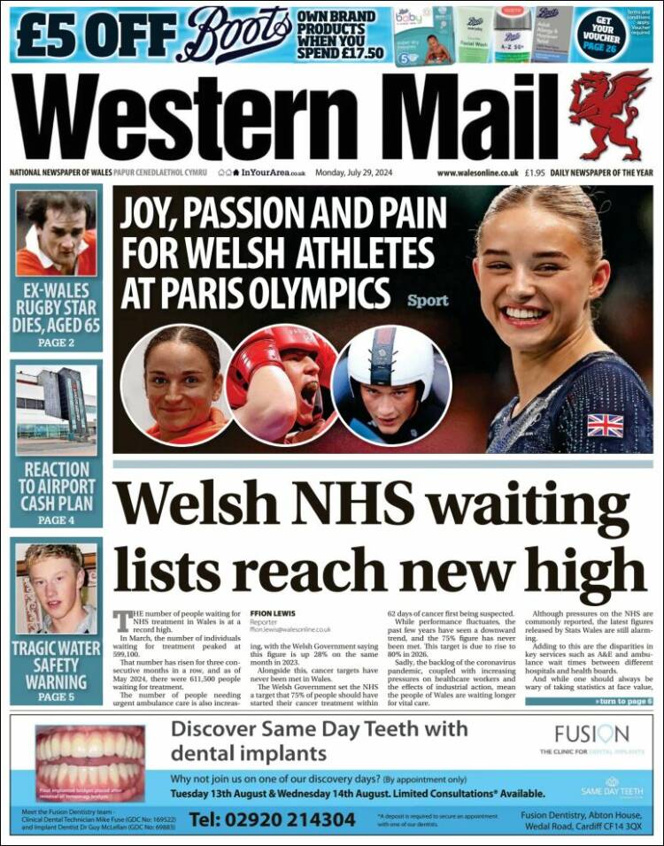 Portada de Western Mail (Reino Unido)