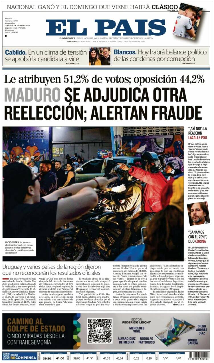 Portada de El País (Uruguay)
