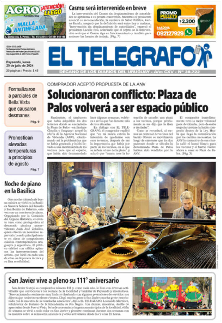 Portada de El Telégrafo (Uruguay)