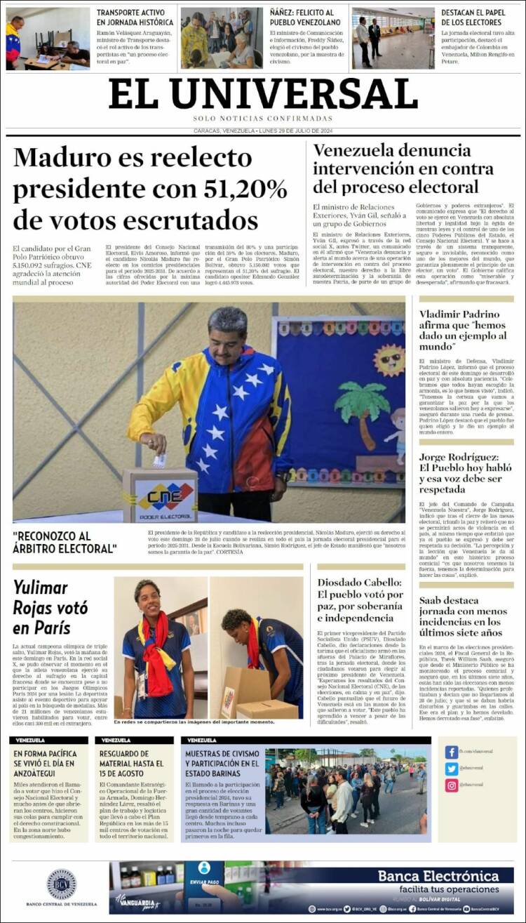 Portada de Universal (Venezuela)