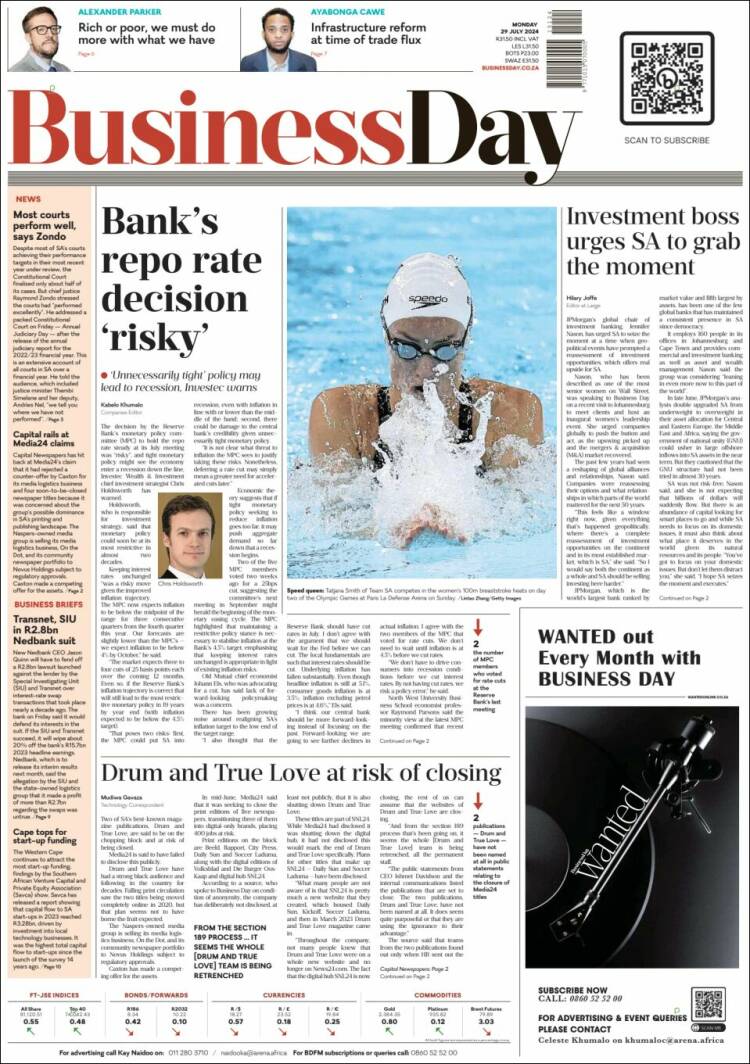 Portada de Business Day (Sud&aacute;frica)