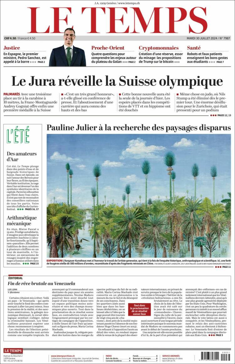 Portada de Le Matin (Suiza)