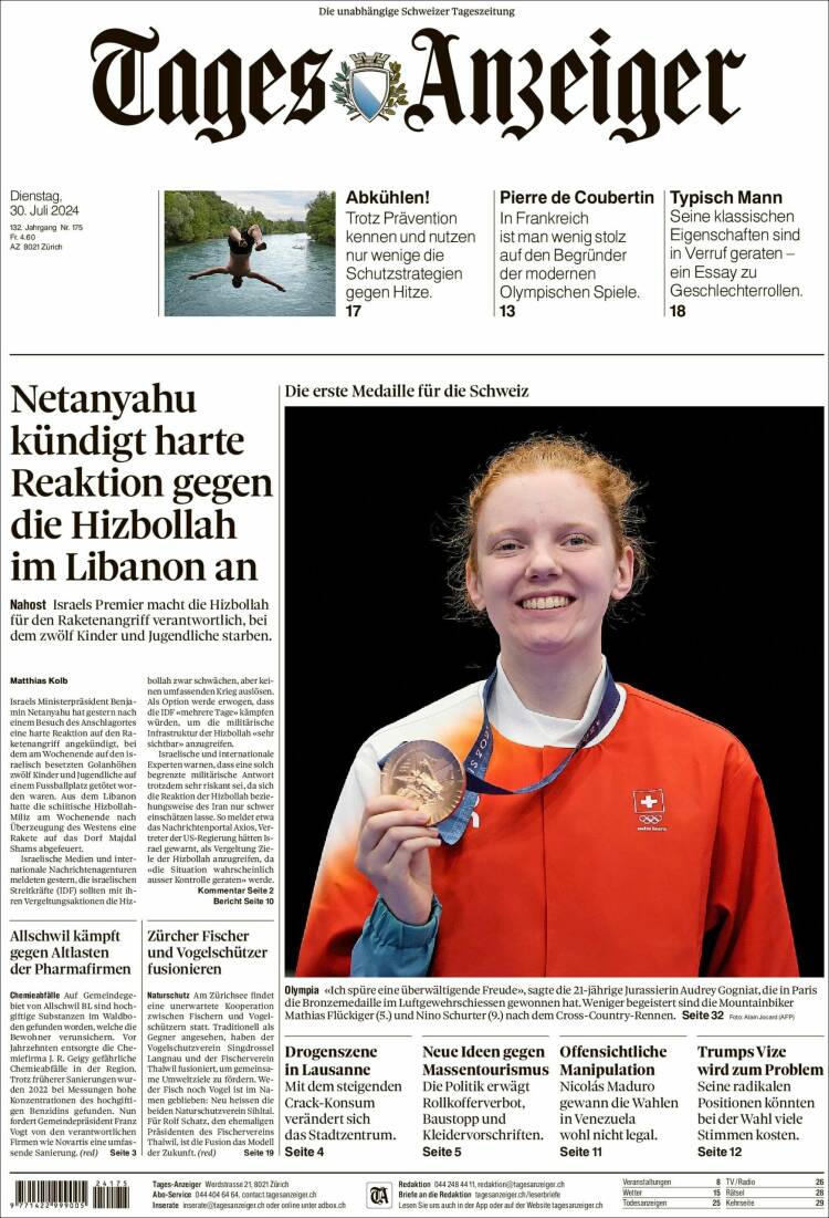 Portada de Tages-Anzeiger (Suiza)