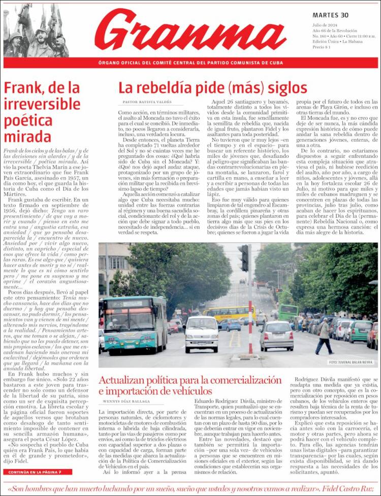 Portada de Granma (Cuba)