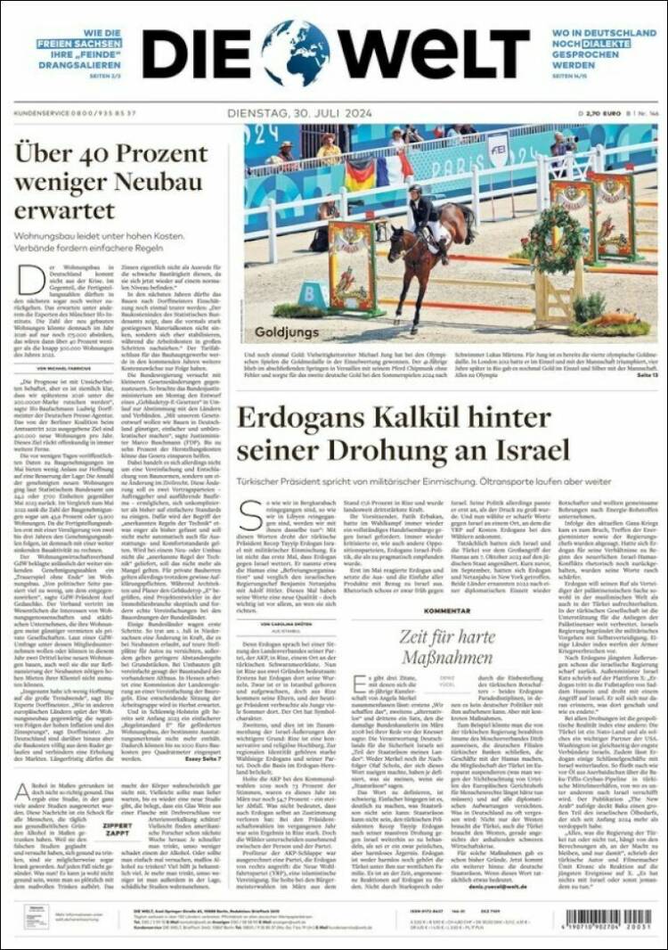 Portada de Die Welt (Alemania)