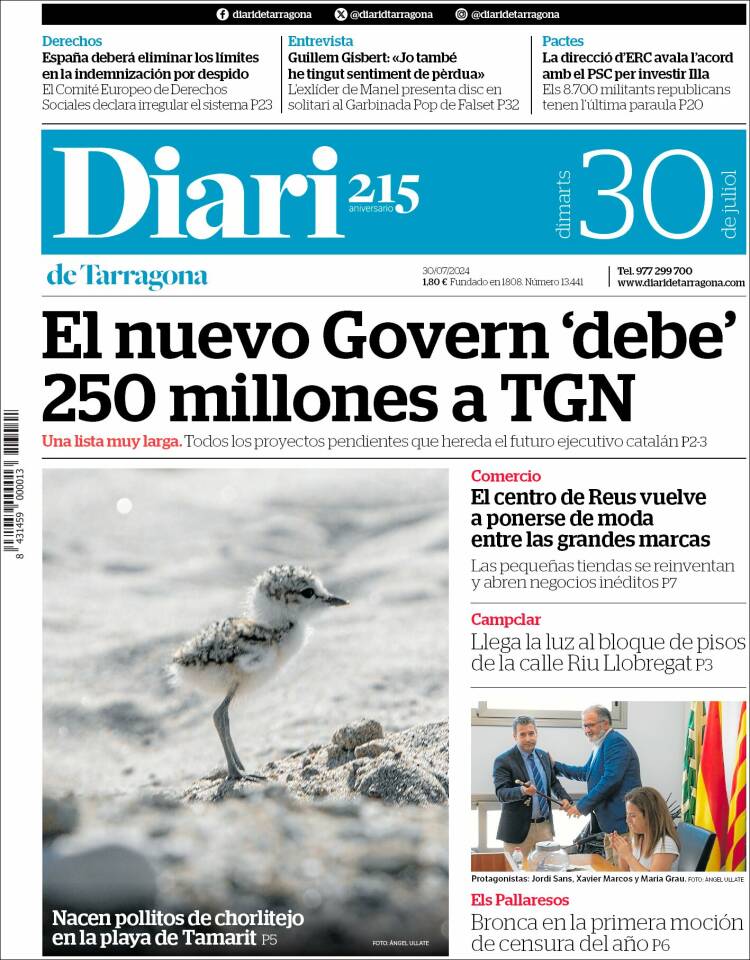 Portada de Diari de Tarragona (España)