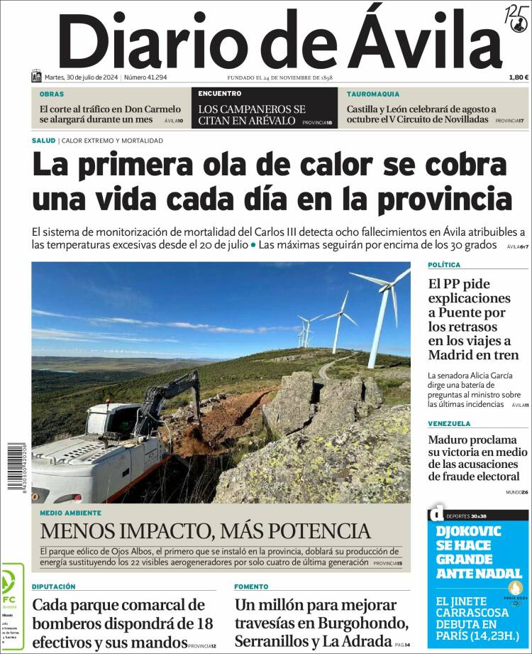 Portada de Diario de Ávila (España)