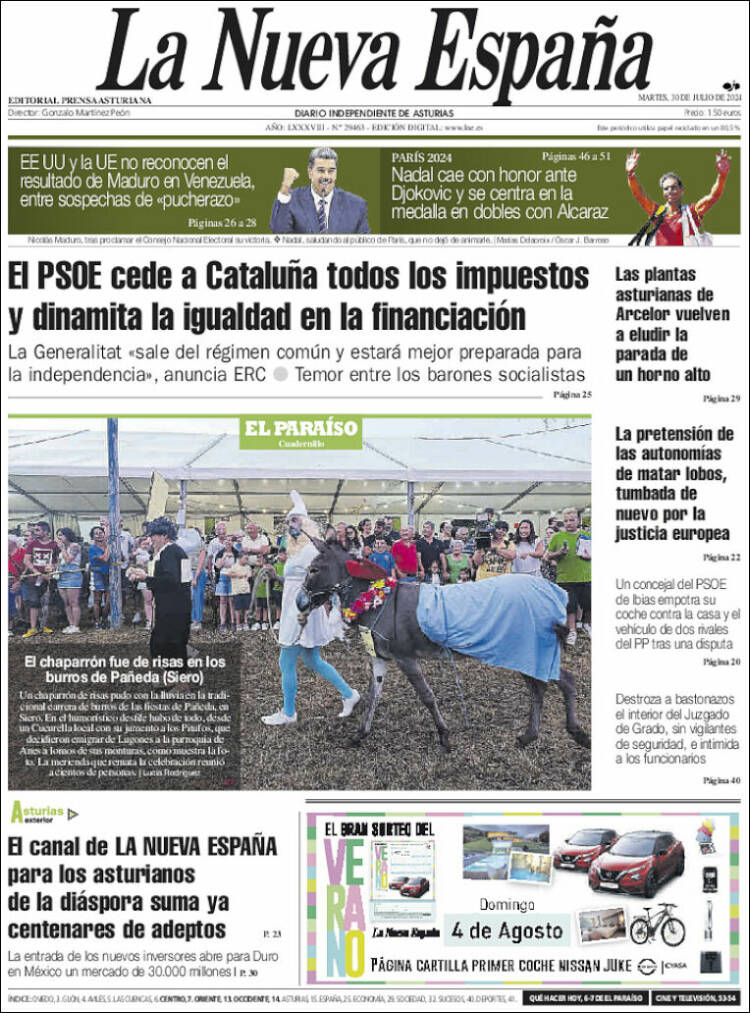 Portada de La Nueva España (España)