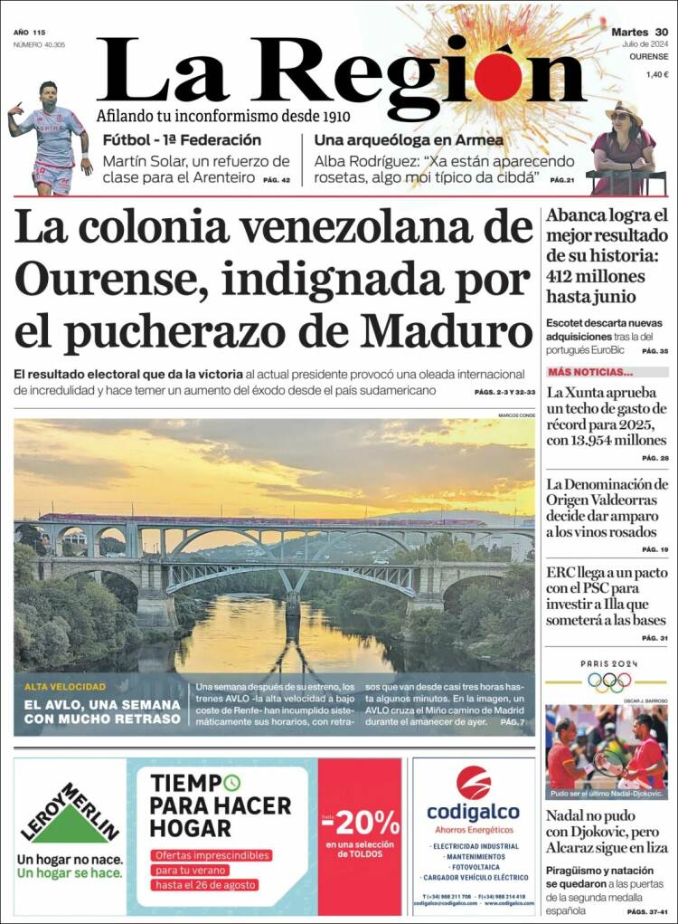 Portada de La Región de Ourense (España)