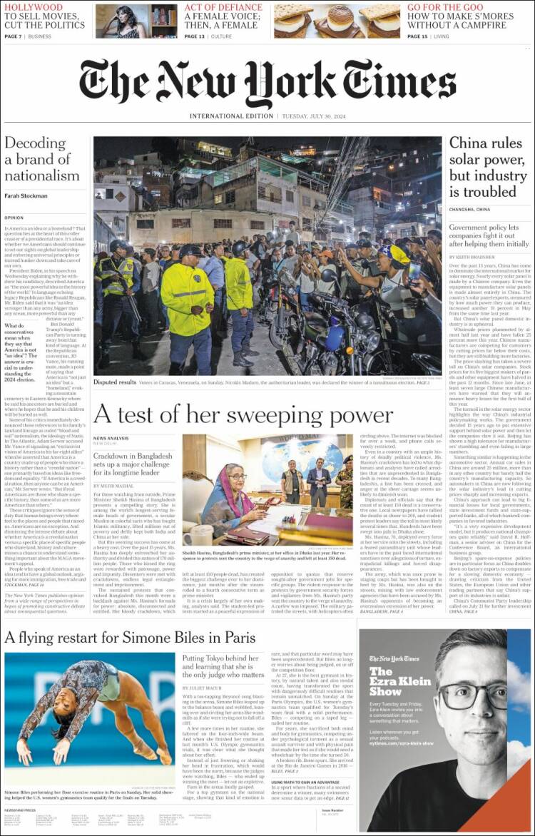Portada de International New York Times (Europa)