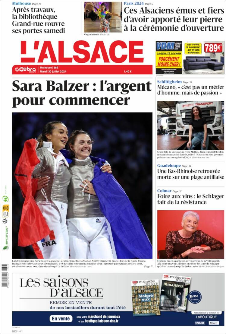 Portada de Journal L'Alsace (Francia)