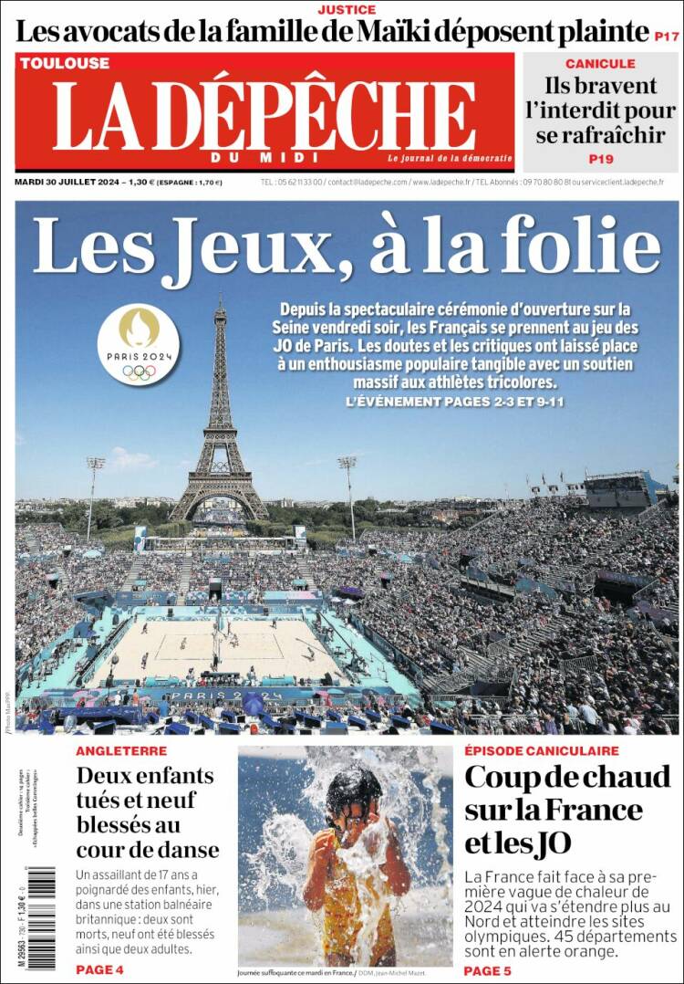 Portada de La Dépêche du Midi (Francia)