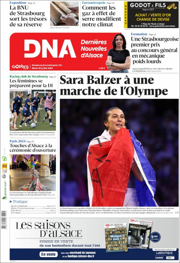 Portada de Les Dernières Nouvelles d'Alsace (Francia)