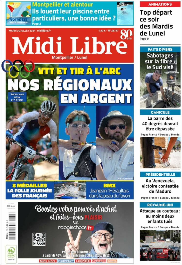 Portada de Midi Libre (Francia)