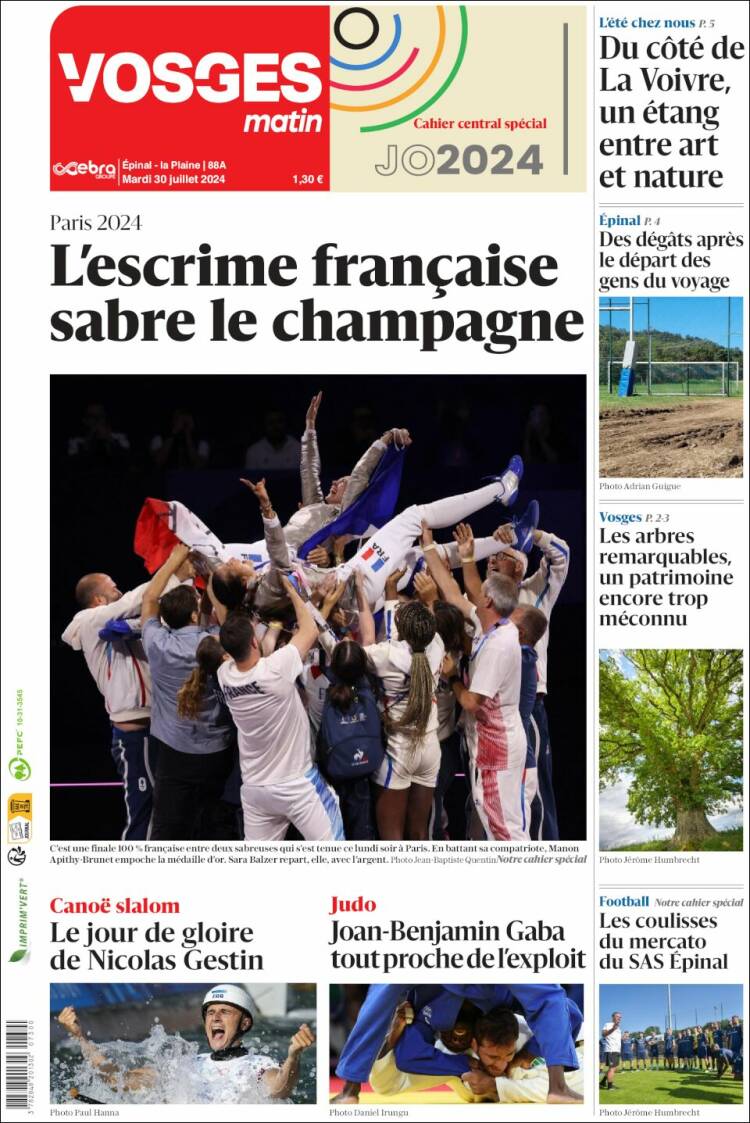 Portada de Vosges Matin (Francia)